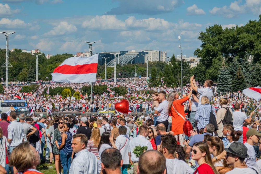 Belarussiske demonstranter Minsk 16 august 2020