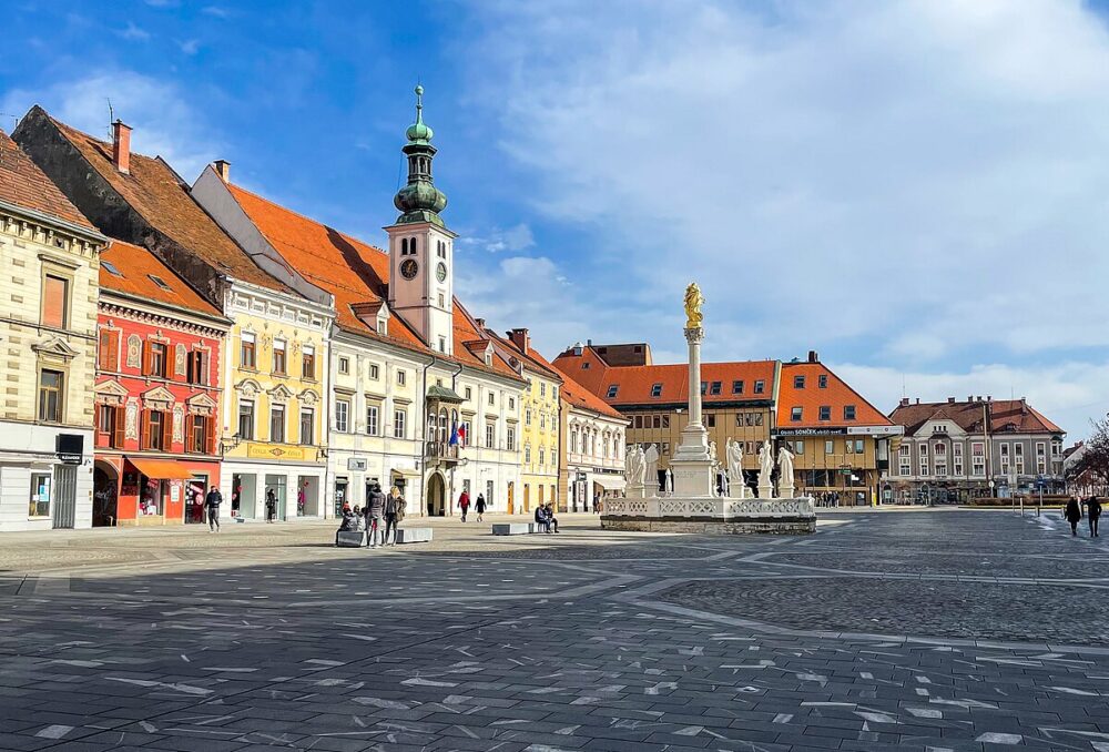 Maribor Town Hall Square Slovenia Europe. Maribor Town Hall And Plague Column On The Central Square, Lower Styria, In Slovenia (51785089734)